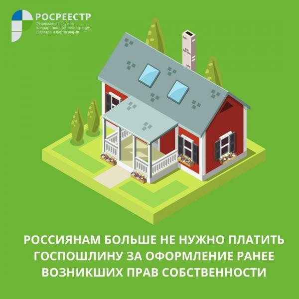 Жителям России больше не нужно платить государственную пошлину при регистрации ранее возникших прав на объекты недвижимости (до 31 января 1998 года)