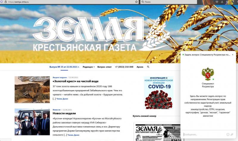 Онлайн-чат с забайкальским Росреестром появился на сайте краевой газеты «Земля»