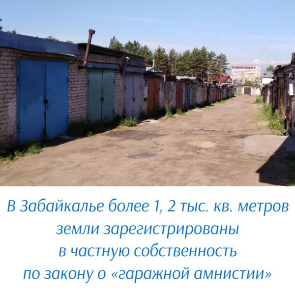 В Забайкалье более 1,2 тыс. кв. метров земли зарегистрированы в частную собственность по закону о «гаражной амнистии»