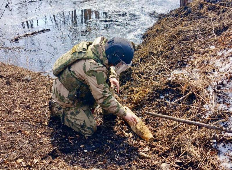 Уничтожена боевая часть снаряда, найденного в Облученском районе ЕАО бойцами ОМОН «Мизрэх»